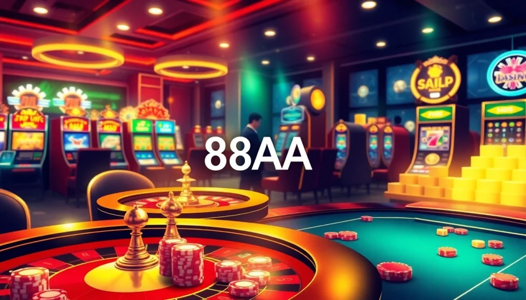 Experience thrilling 88AA đăng nhập action with vibrant casino games, poker tables, and roulette wheels in a dynamic online environment.