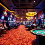 Players enjoying their time at AAAJILI Casino, surrounded by colorful slot machines and vibrant game tables.