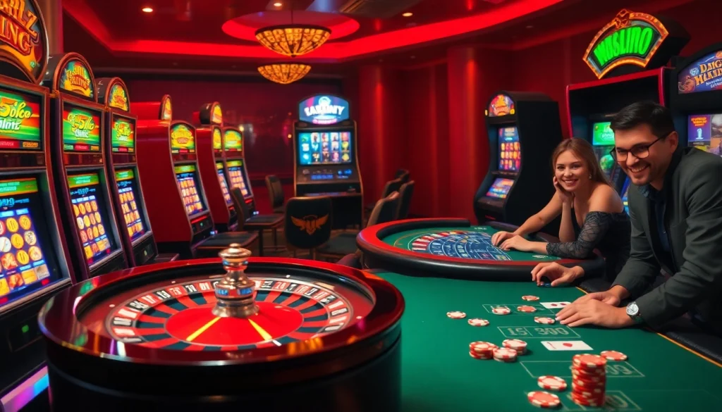 Experience the excitement of a lively casino scene featuring roulette and slot machines at https://79kingc2.com/, where players enjoy thrilling games.