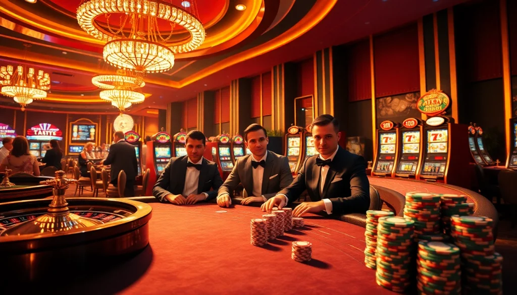 Experience thrilling gameplay at 88AA đăng nhập with vibrant casino tables and slot machines lighting up the night.