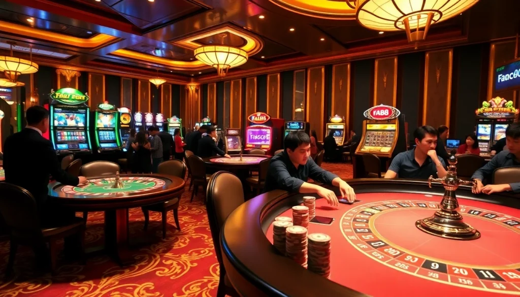 FA88 casino scene capturing thrilling poker action with vibrant chips and cards.
