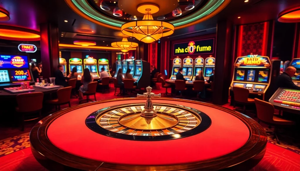 Experience the thrill of casino games at nha cai f168, featuring a vibrant roulette table and excited players.