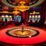 Experience the thrill of casino games at nha cai f168, featuring a vibrant roulette table and excited players.