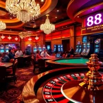 Experience the thrilling ambiance of 88aa casino action, highlighting poker tables and roulette excitement.