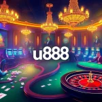 Experience the thrill of u888 as players engage at vibrant casino tables, surrounded by exciting slot machines and roulette wheels.