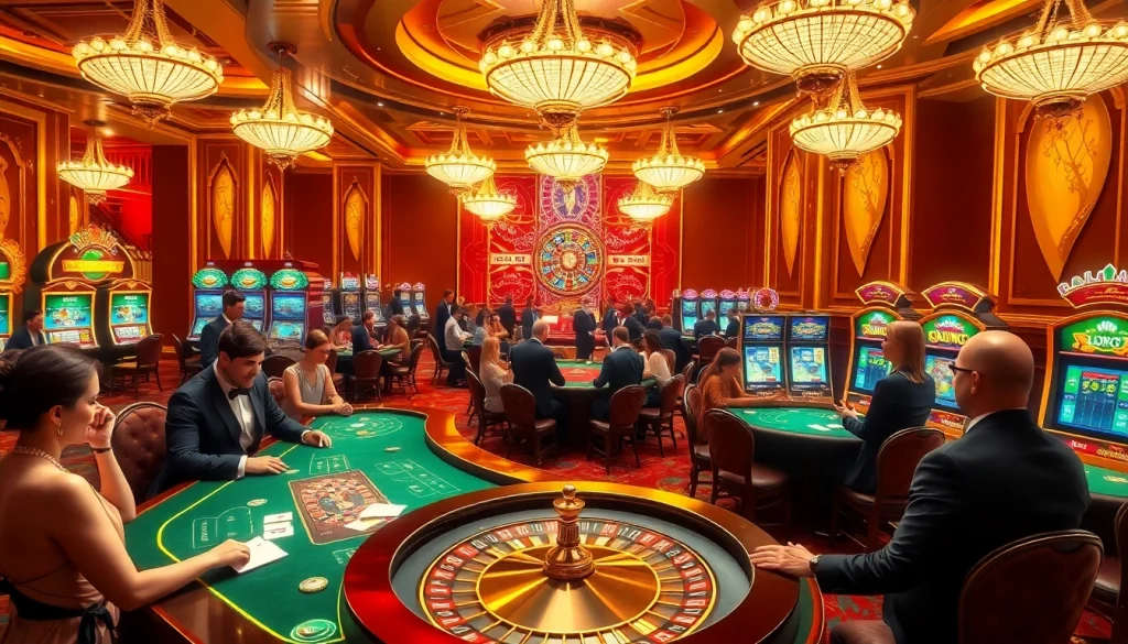 Gamblers enjoying the excitement at tables and slots at https://f8beta2.me/, highlighting luxurious casino experiences.