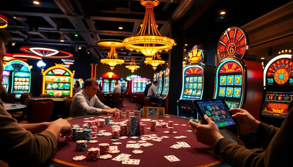 Players enjoying an exhilarating game of poker at https://f8beta2.me/, showcasing colorful chips and intense concentration.