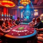Exciting gameplay at a vibrant casino featuring players engaged in thrilling bets at https://xx88.mex.com/, with colorful slot machines and poker chips.