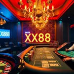 Experience the exhilarating world of gambling at XX88, featuring vibrant roulette wheels and colorful poker chips.