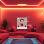 Engaging AI sexchat interface with a warm, inviting atmosphere and lively AI character.