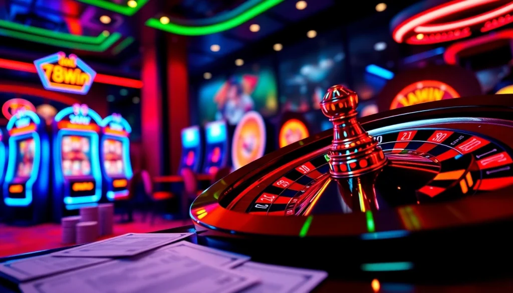 Experience the thrill of 78win with vibrant casino games and spinning roulette wheels.